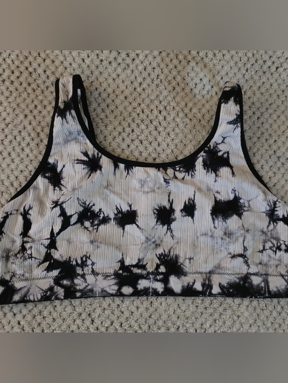 Black & White Tie-Dye Ribbed Crop Tank Top